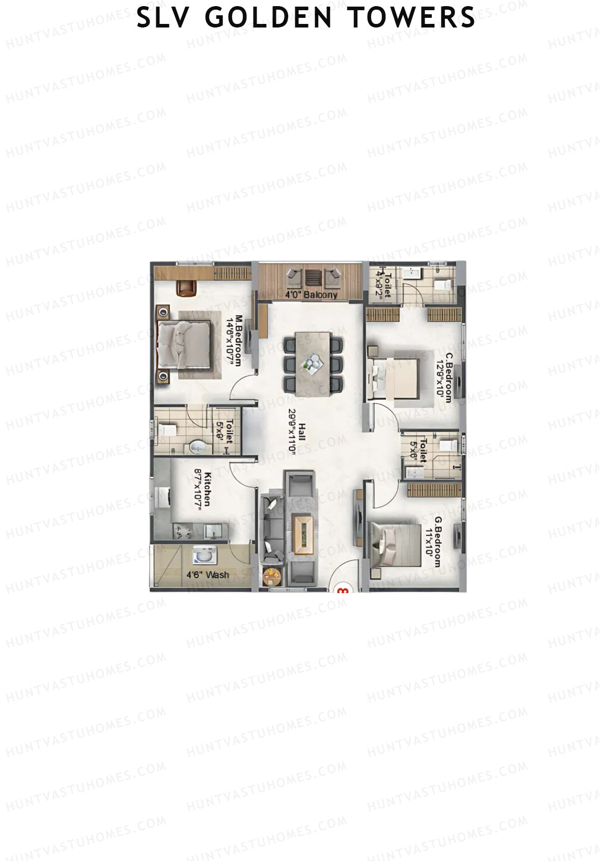 SLV Golden Towers Block B Unit 8 Floor Plan
