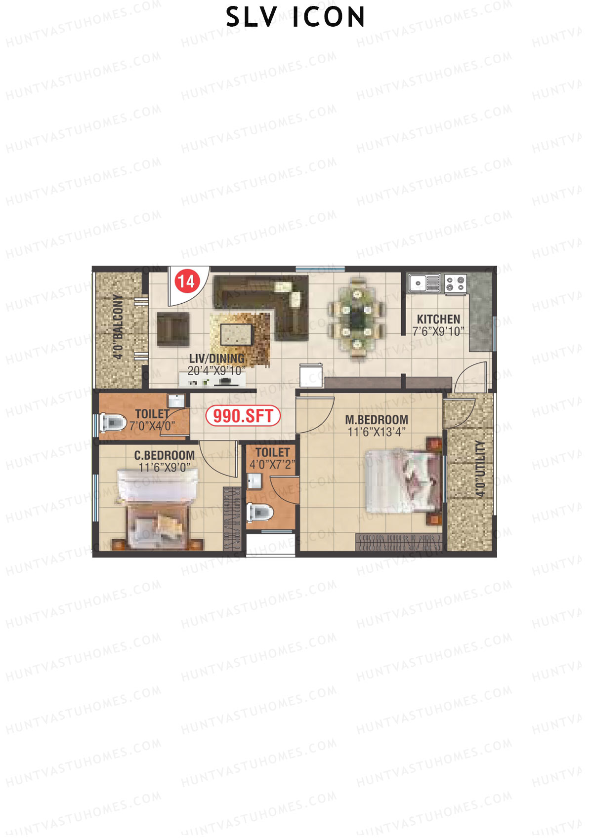 SLV Icon Block B Unit 14 Floor Plan