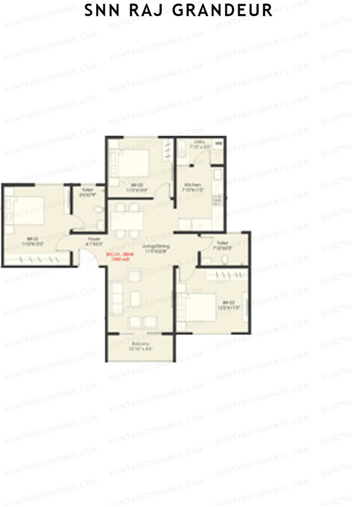 SNN Raj Grandeur Block C Unit 1 Floor Plan