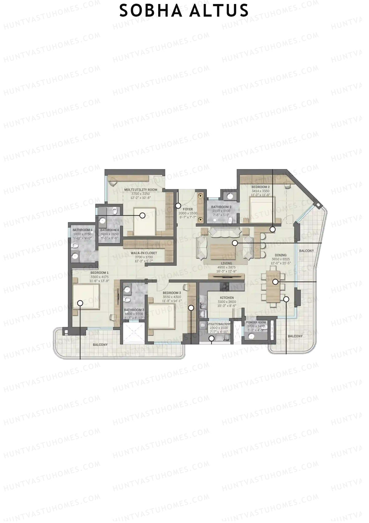 Sobha Altus Tower 1 Unit 3 (Type B4) Floor Plan