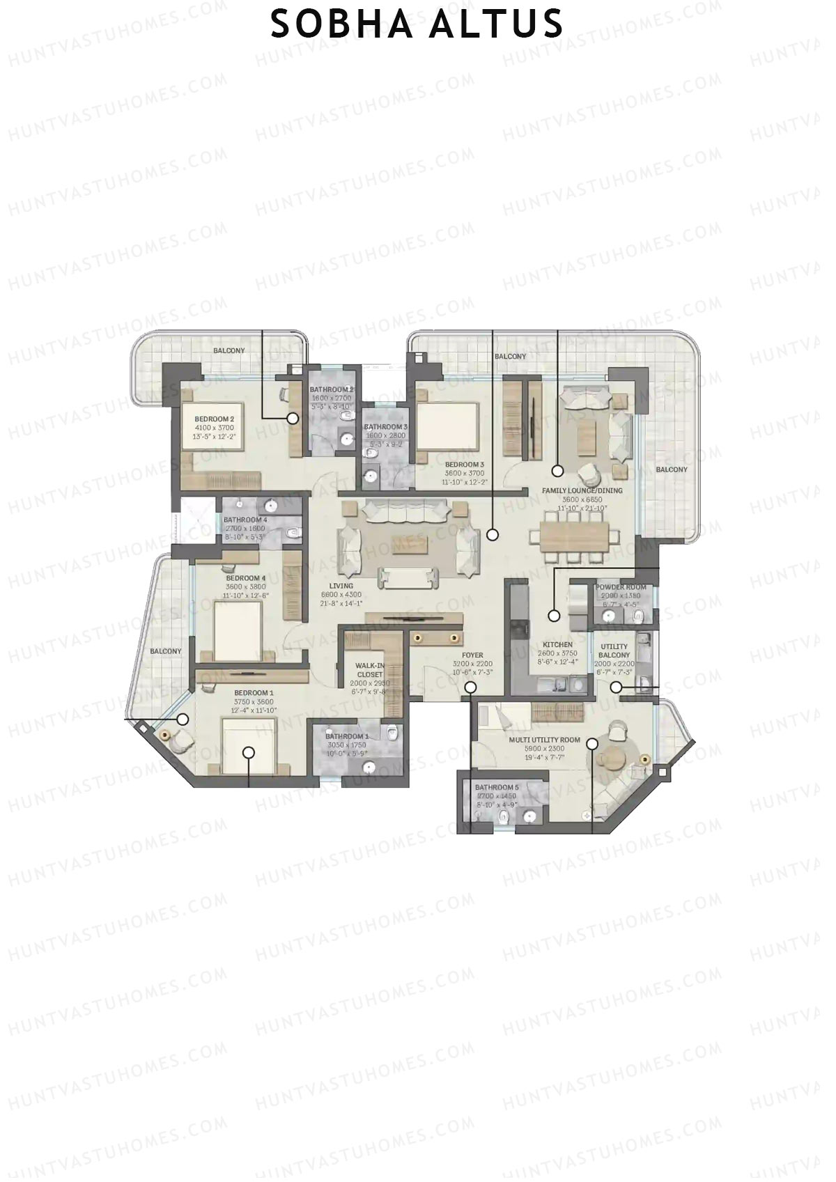 Sobha Altus Tower 2 Unit 1 (Type A1) Floor Plan