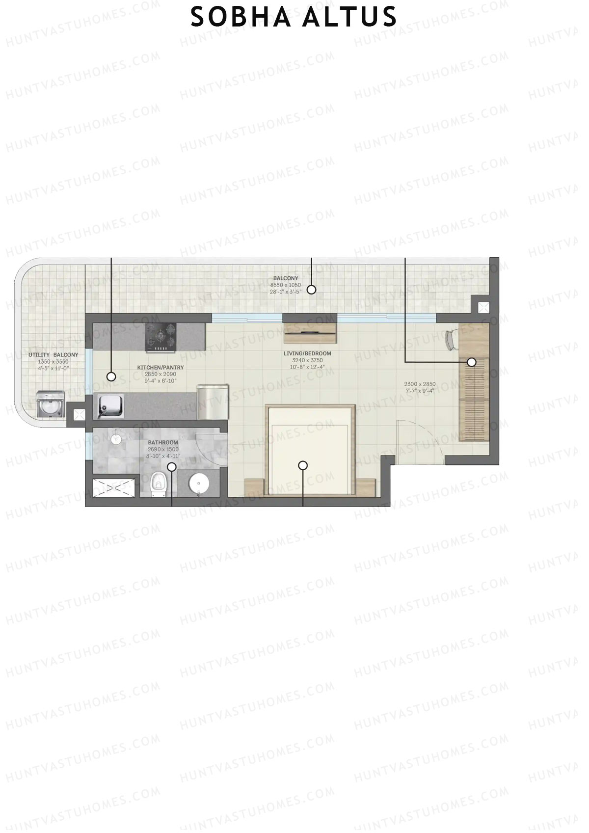 Sobha Altus Tower 3 Unit 8 (Type D) Floor Plan