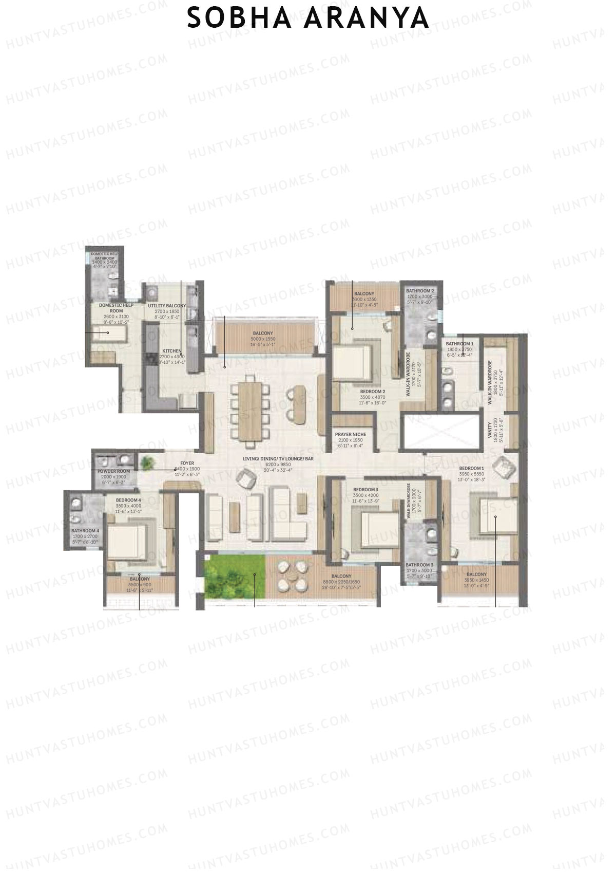 Sobha Aranya Tower 2 Unit 1 (Type A2) Floor Plan