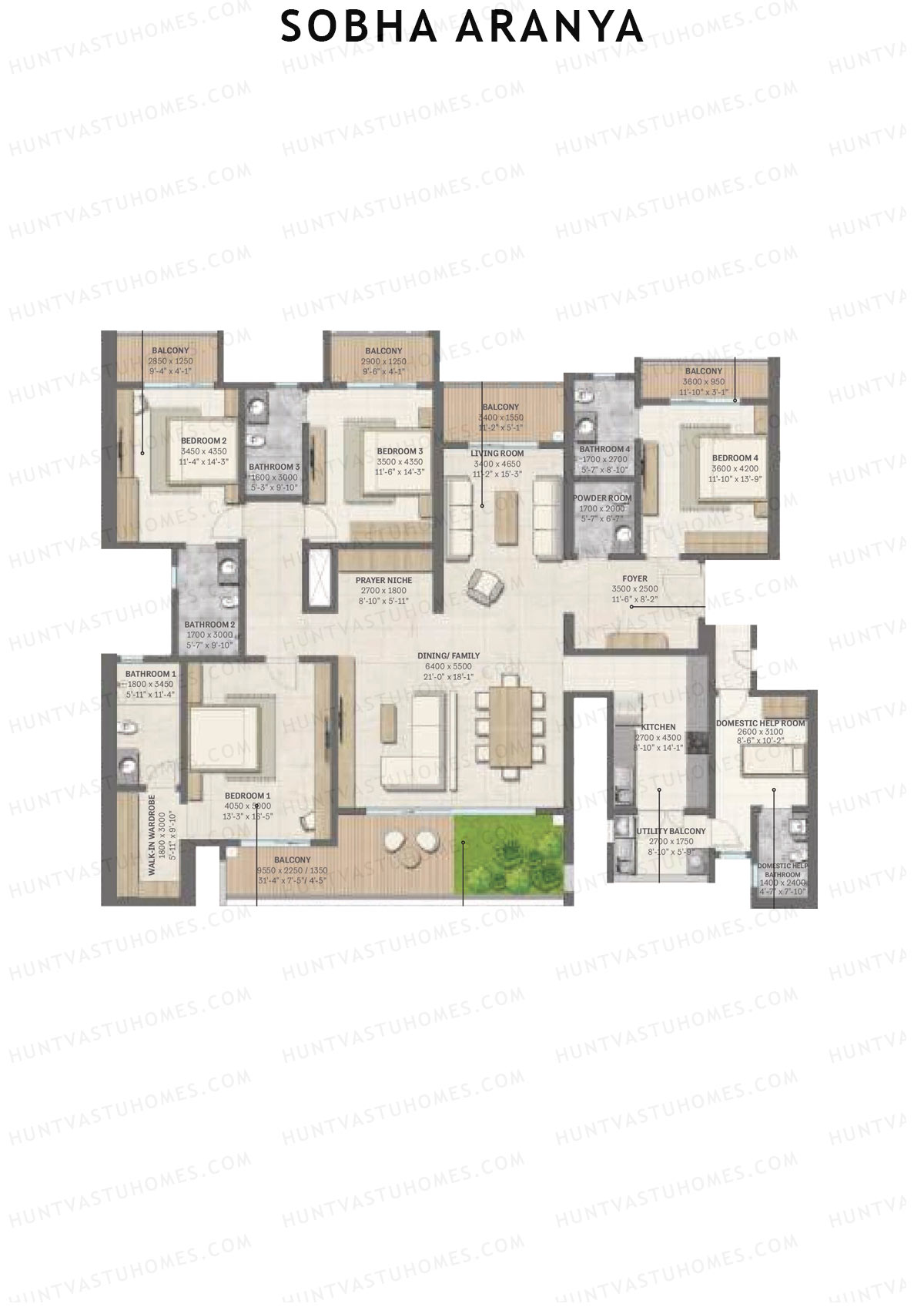 Sobha Aranya Tower 2 Unit 2 (Type B1) Floor Plan