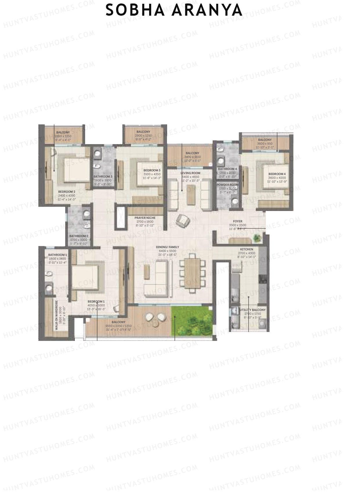 Sobha Aranya Tower 2 Unit 2 (Type B3) Floor Plan