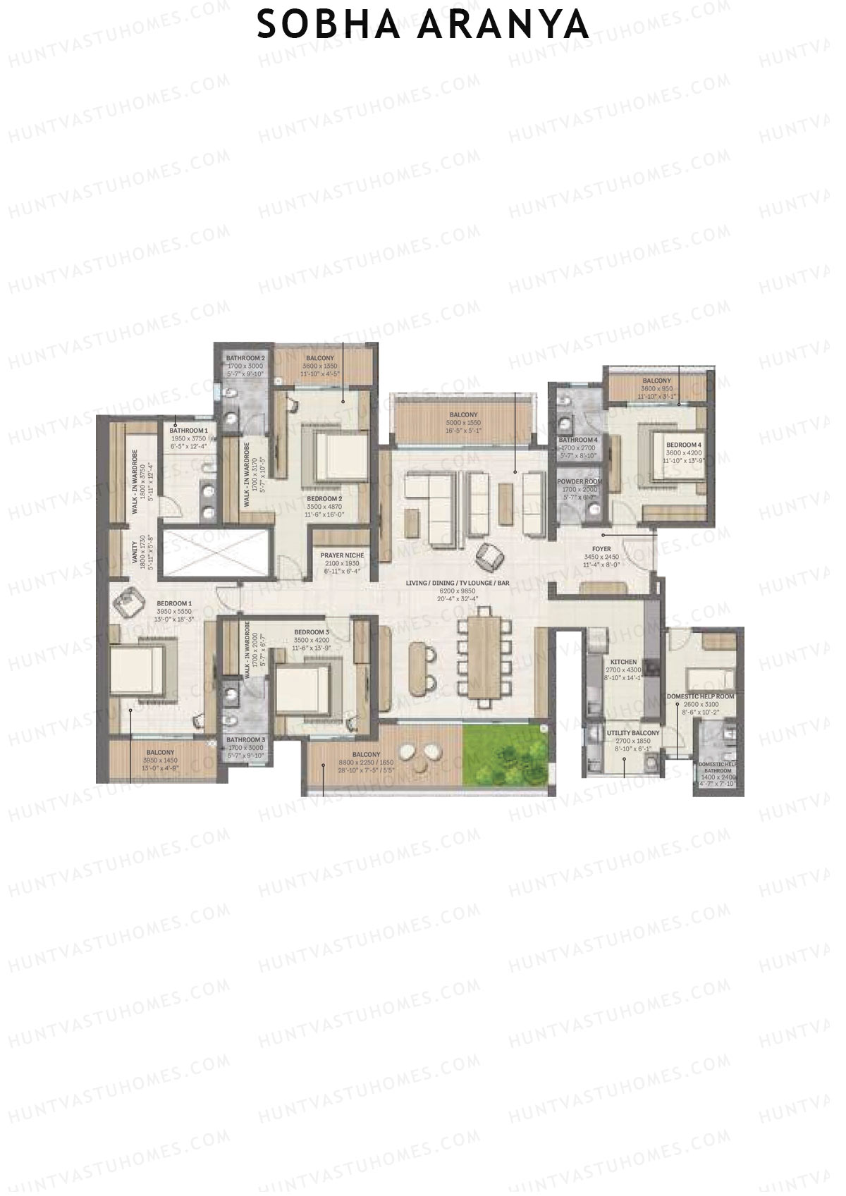 Sobha Aranya Tower 3 Unit 1 (Type A1) Floor Plan