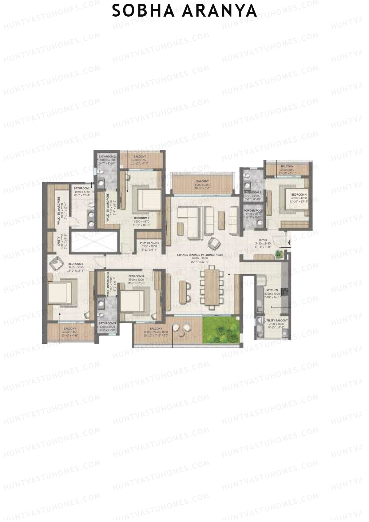 Sobha Aranya Tower 3 Unit 1 (Type A3) Floor Plan