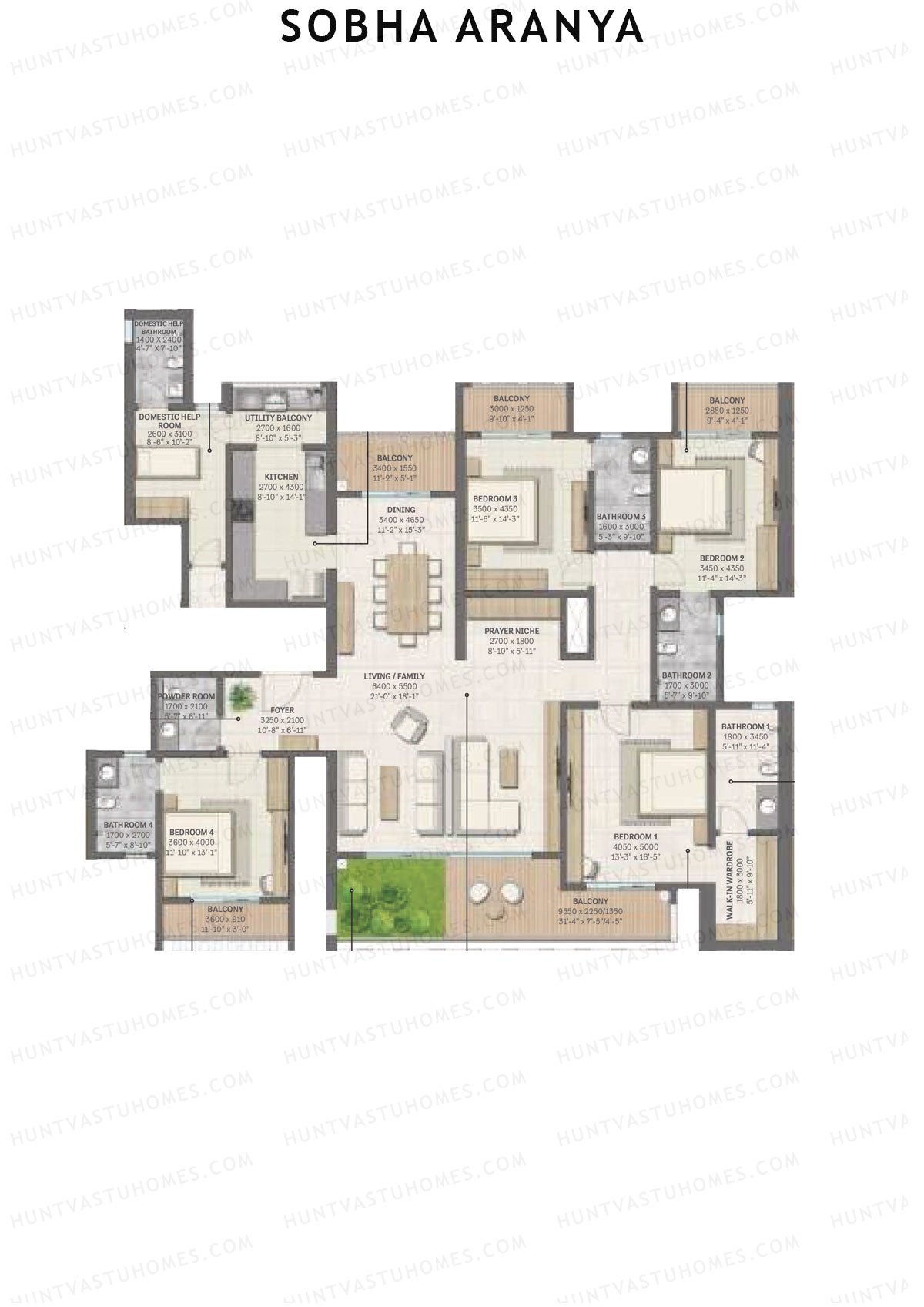 Sobha Aranya Tower 3 Unit 2 (Type B2) Floor Plan
