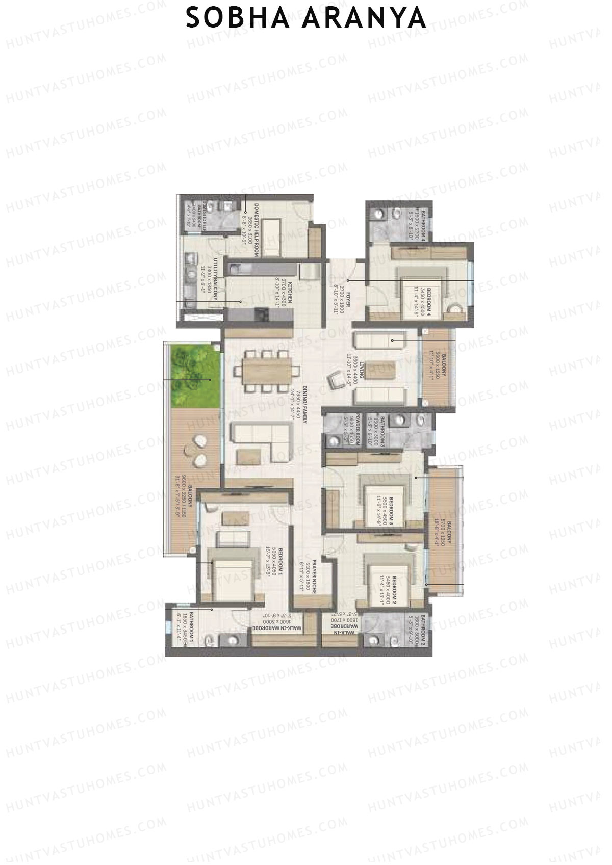 Sobha Aranya Tower 4 Unit 2 (Type C2) Floor Plan