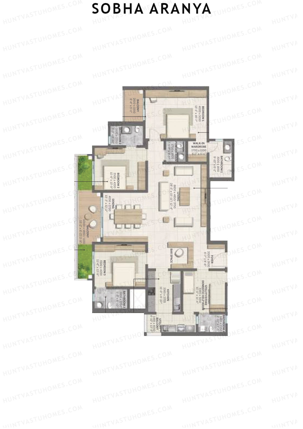 Sobha Aranya Tower 4 Unit 3 (Type D2) Floor Plan