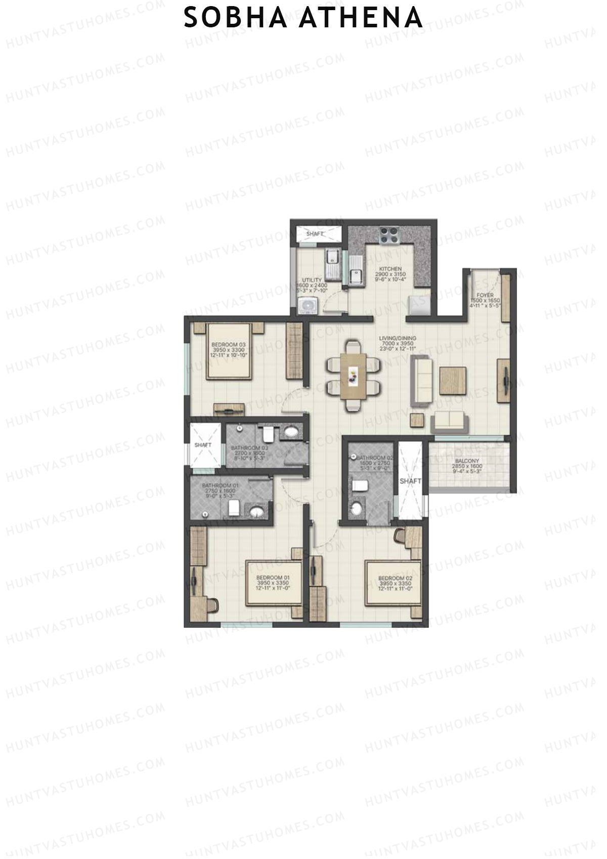Sobha Athena Wing A Unit 3 (Type C1) Floor Plan