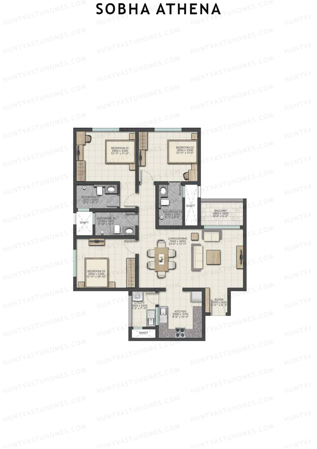 Sobha Athena Wing A Unit 4 (Type D1) Floor Plan