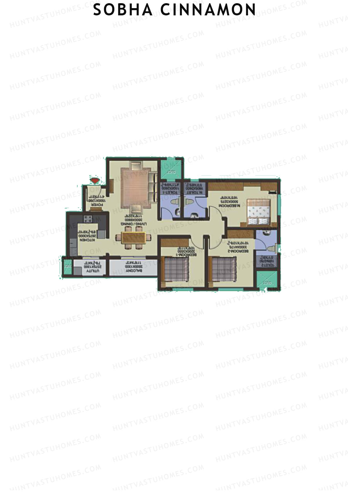 Sobha Cinnamon, Block 2, Unit 10 (Type B), 3BHK, Super Area 1462   sq ft 