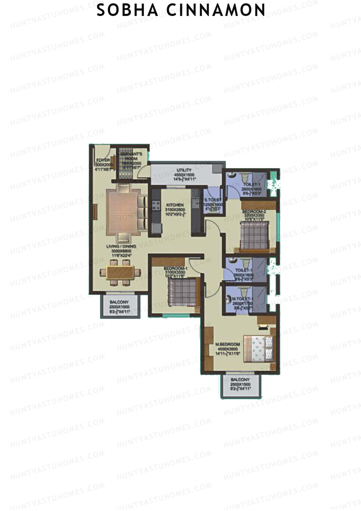Sobha Cinnamon, Block 2, Unit 3 (Type C), 3BHK, Super Area 1710   sq ft 
