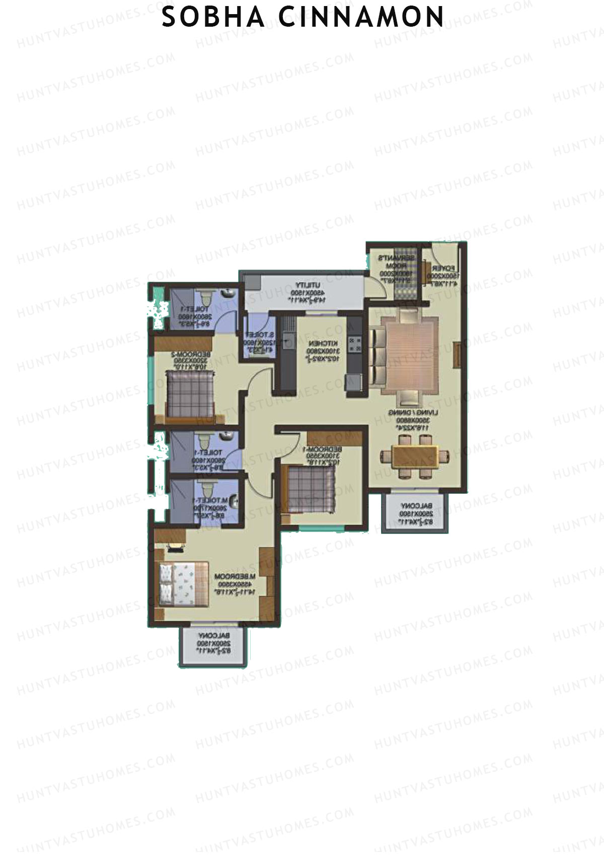 Sobha Cinnamon, Block 2, Unit 5 (Type C), 3BHK, Super Area 1710   sq ft 