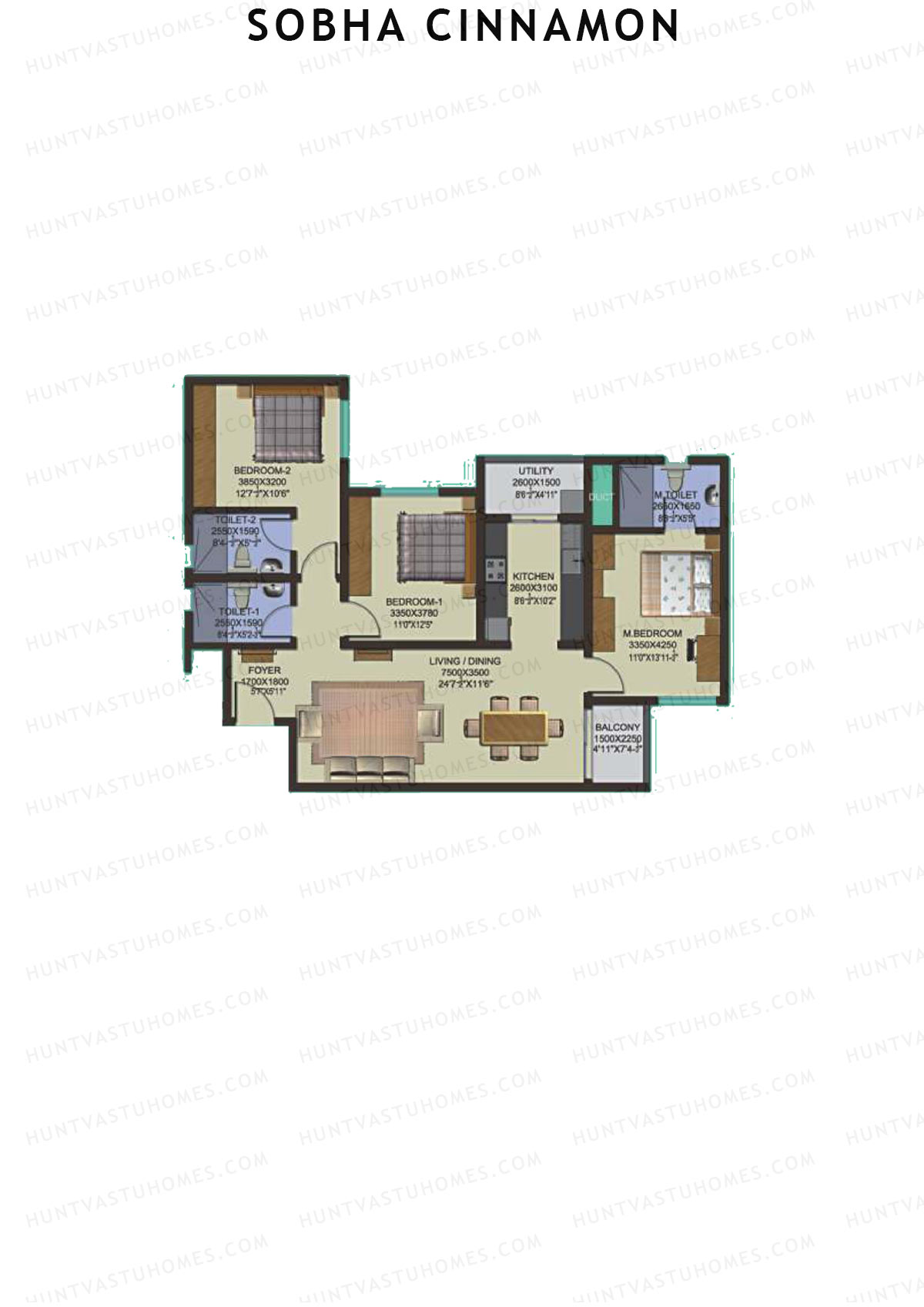Sobha Cinnamon, Block 2, Unit 7 (Type DD), 3BHK, Super Area 1470   sq ft 