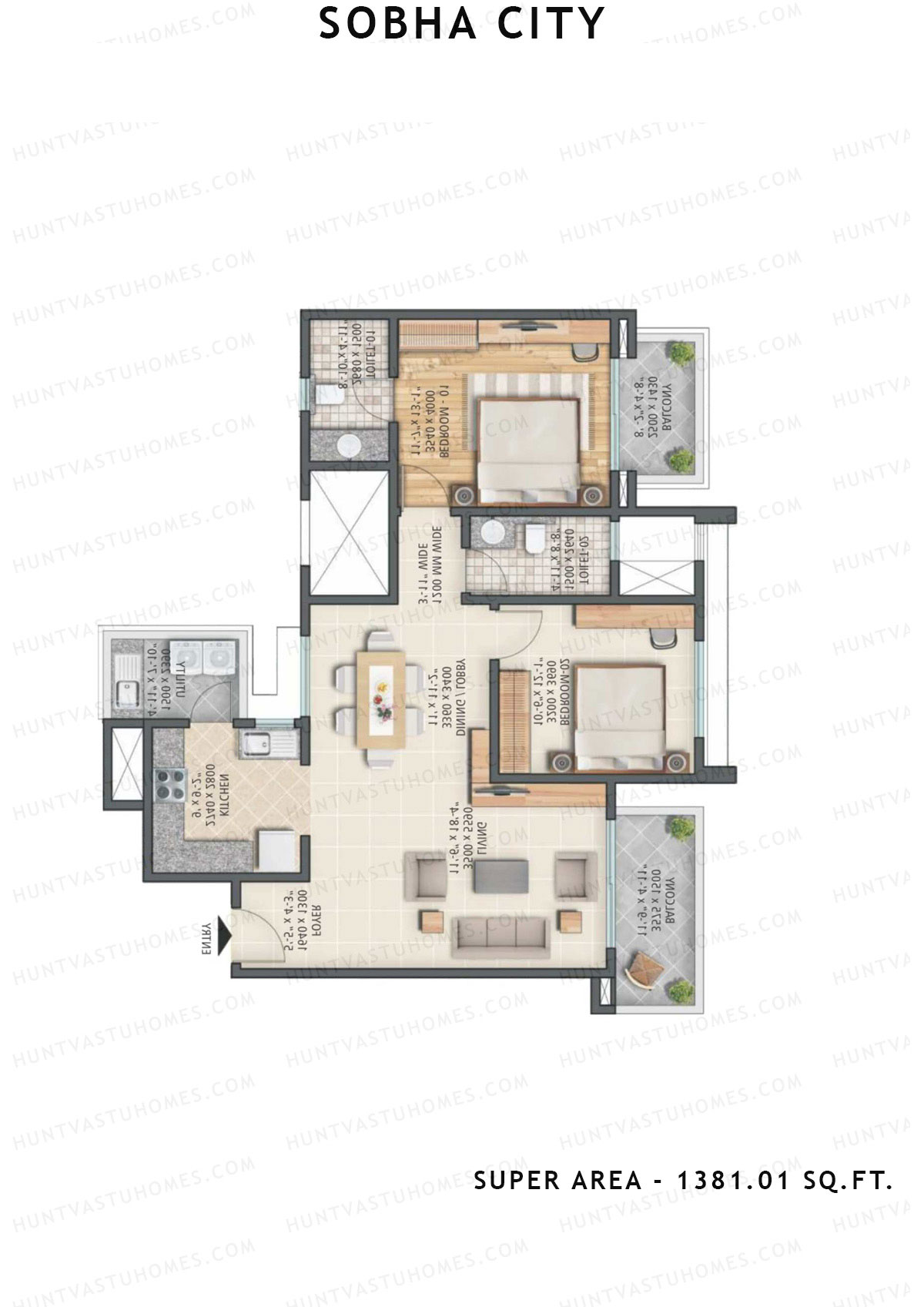 Sobha City Tower A1 Unit 1 (Type A) Floor Plan