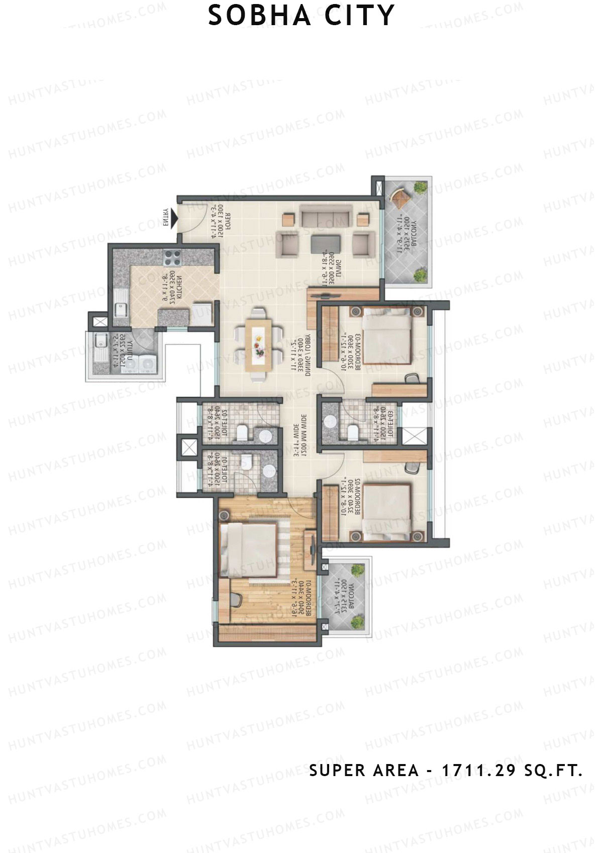 Sobha City Tower A1 Unit 2 (Type B) Floor Plan