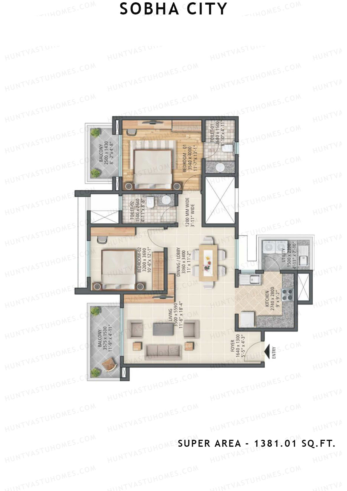 Sobha City Tower A1 Unit 4 (Type A) Floor Plan