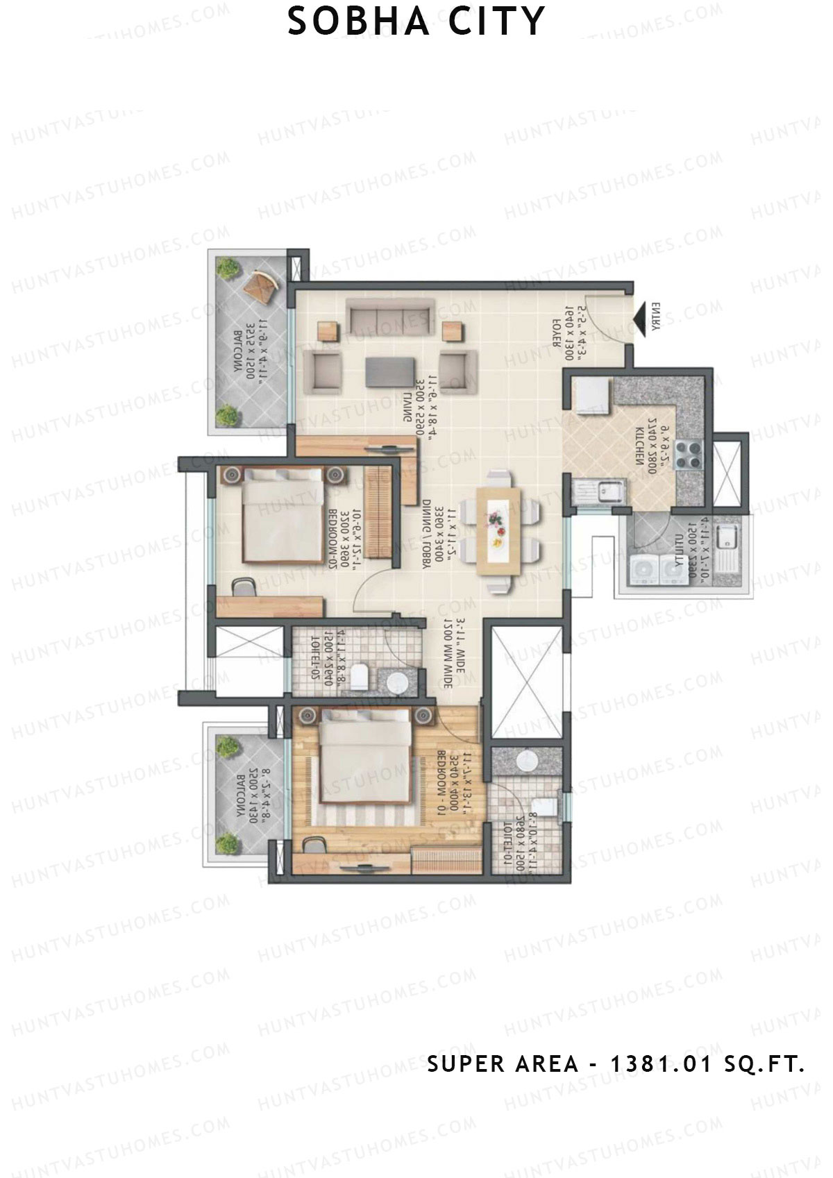 Sobha City Tower A3 Unit 1 (Type A) Floor Plan