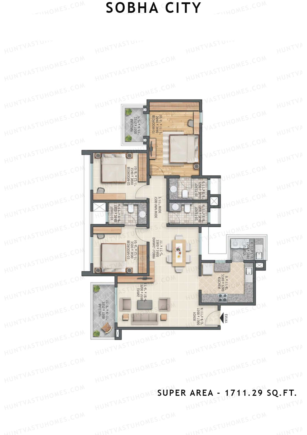 Sobha City Tower A3 Unit 2 (Type B) Floor Plan