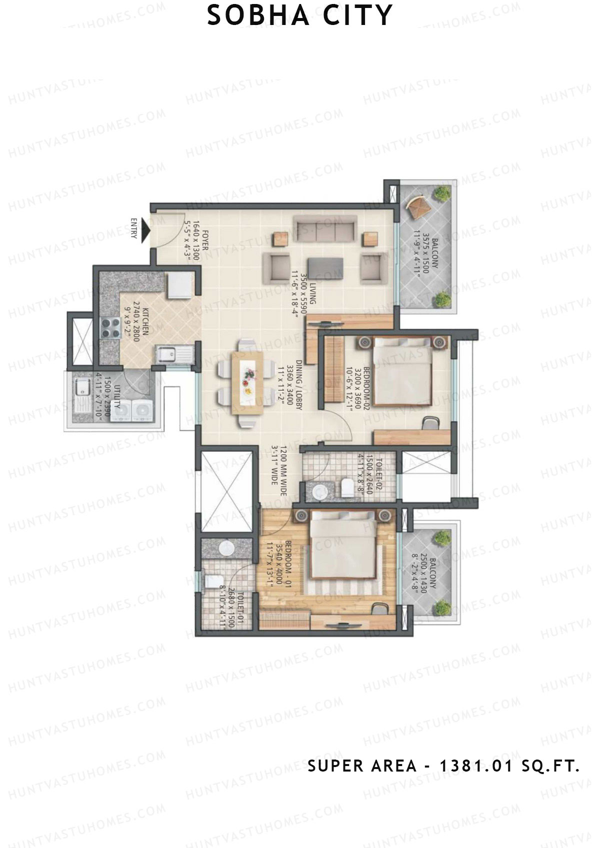 Sobha City Tower A3 Unit 4 (Type A) Floor Plan