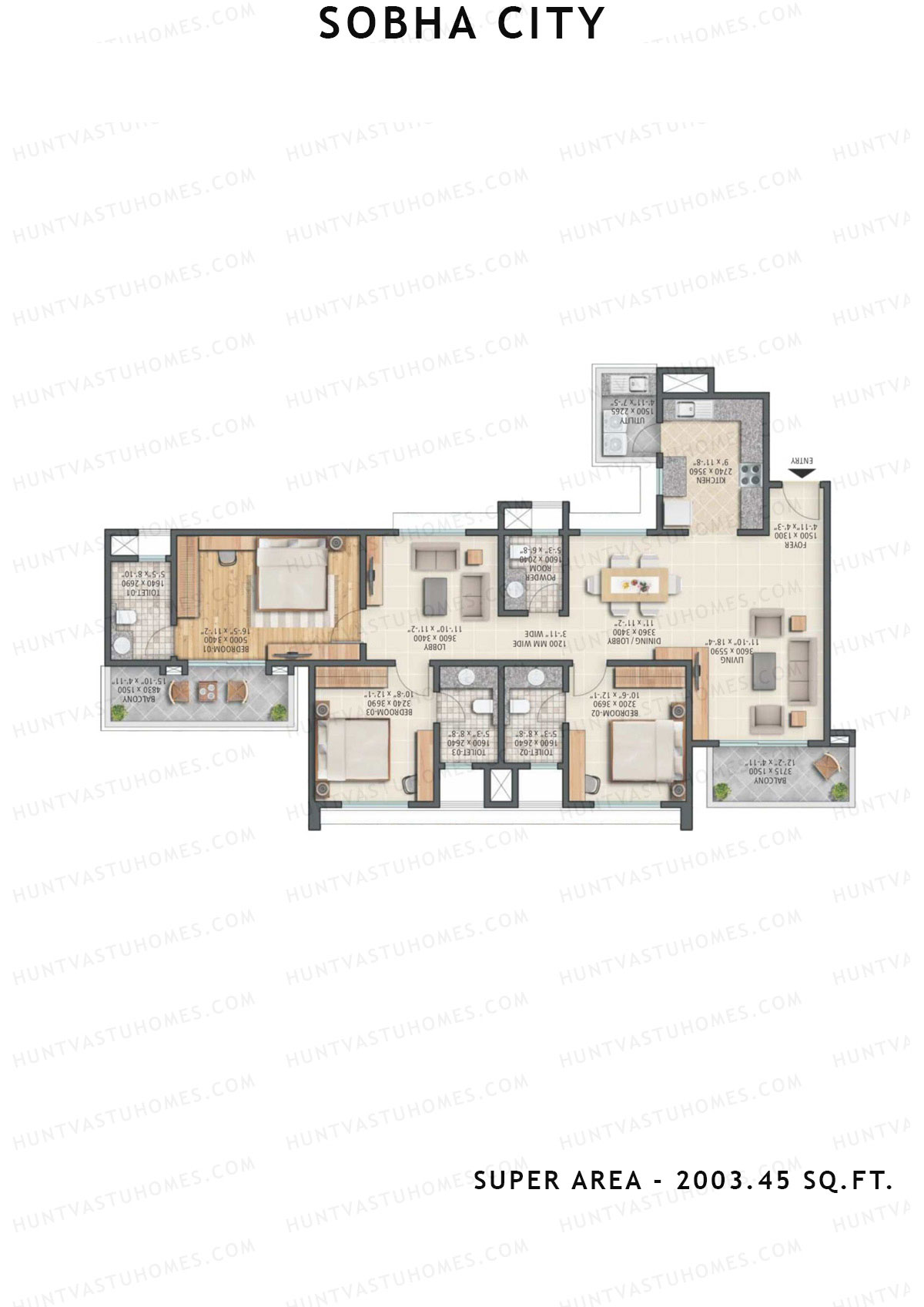 Sobha City Tower B1 Unit 2 (Type C) Floor Plan