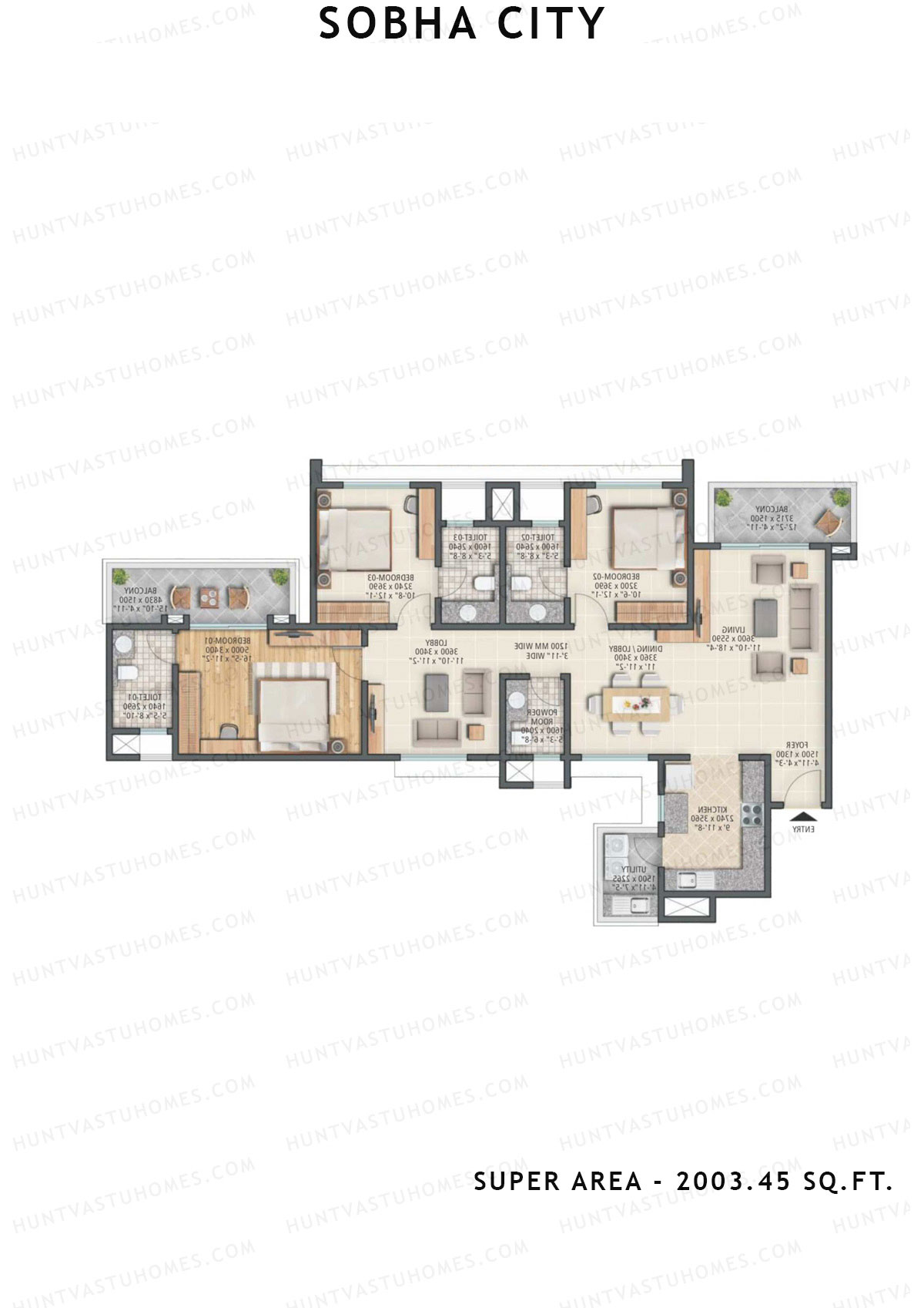 Sobha City Tower B1 Unit 3 (Type C) Floor Plan