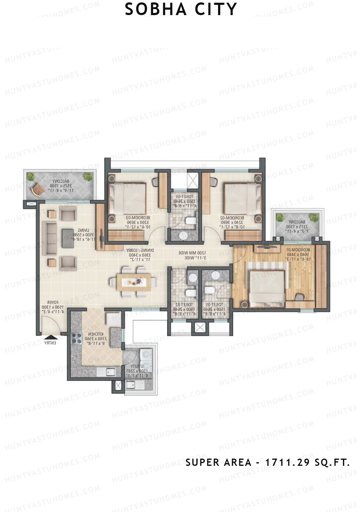Sobha City Tower B1 Unit 4 (Type B) Floor Plan