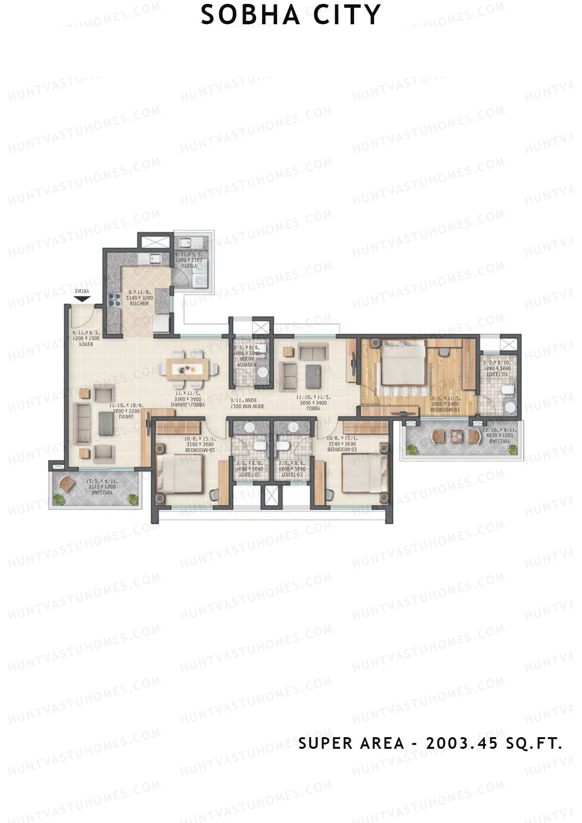 Sobha City Tower B4 Unit 1 (Type C) Floor Plan