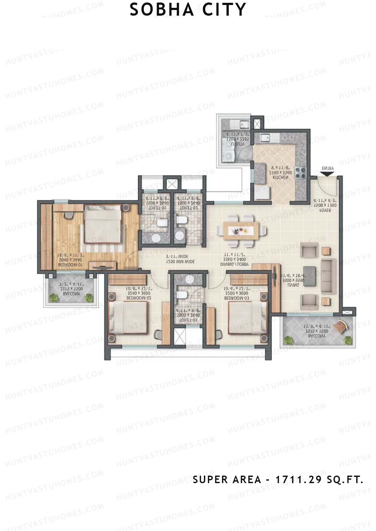 Sobha City Tower B4 Unit 2 (Type B) Floor Plan