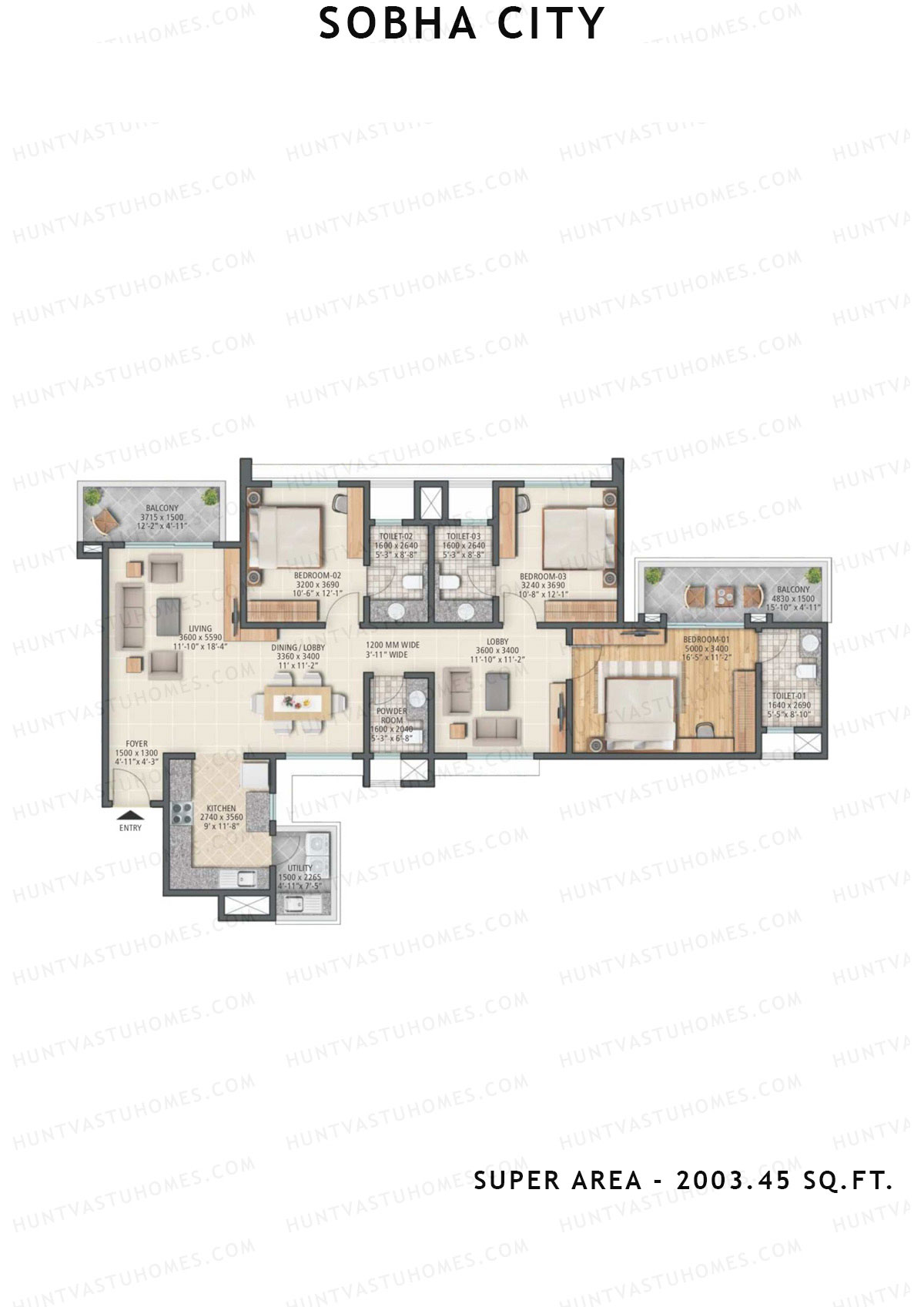 Sobha City Tower B4 Unit 4 (Type C) Floor Plan