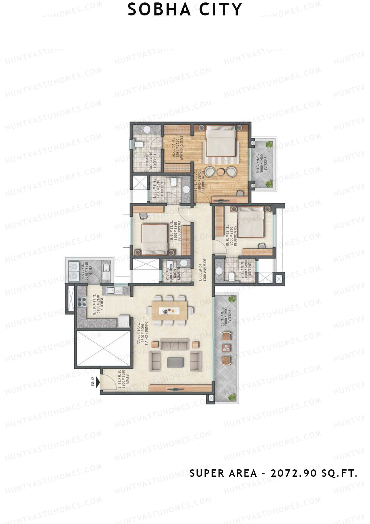 Sobha City Tower C1 Unit 1 (Type D) Floor Plan