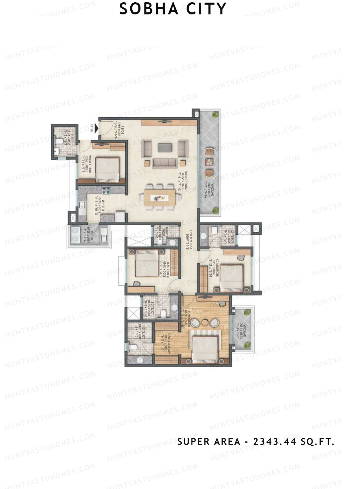 Sobha City Tower C1 Unit 2 (Type E) Floor Plan