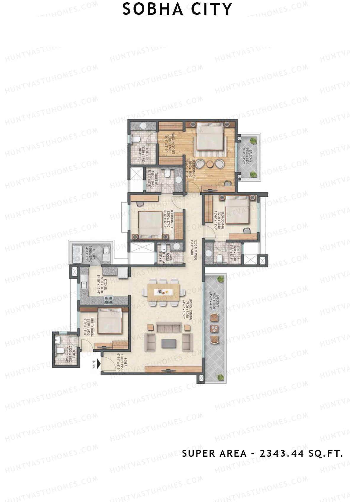Sobha City Tower C2 Unit 1 (Type E) Floor Plan