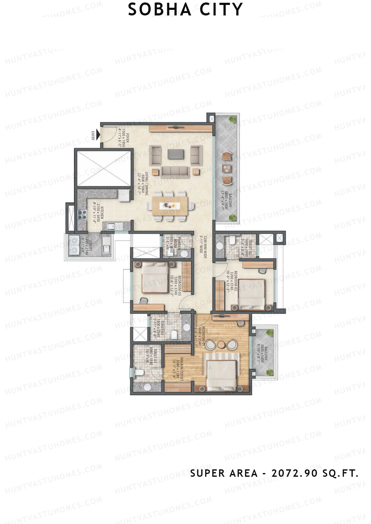 Sobha City Tower C2 Unit 2 (Type D) Floor Plan