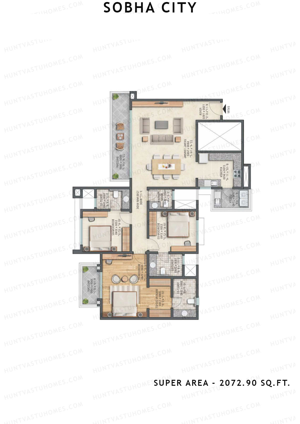 Sobha City Tower C2 Unit 3 (Type D) Floor Plan