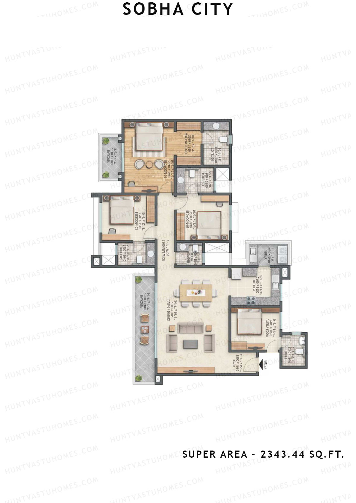 Sobha City Tower C2 Unit 4 (Type E) Floor Plan