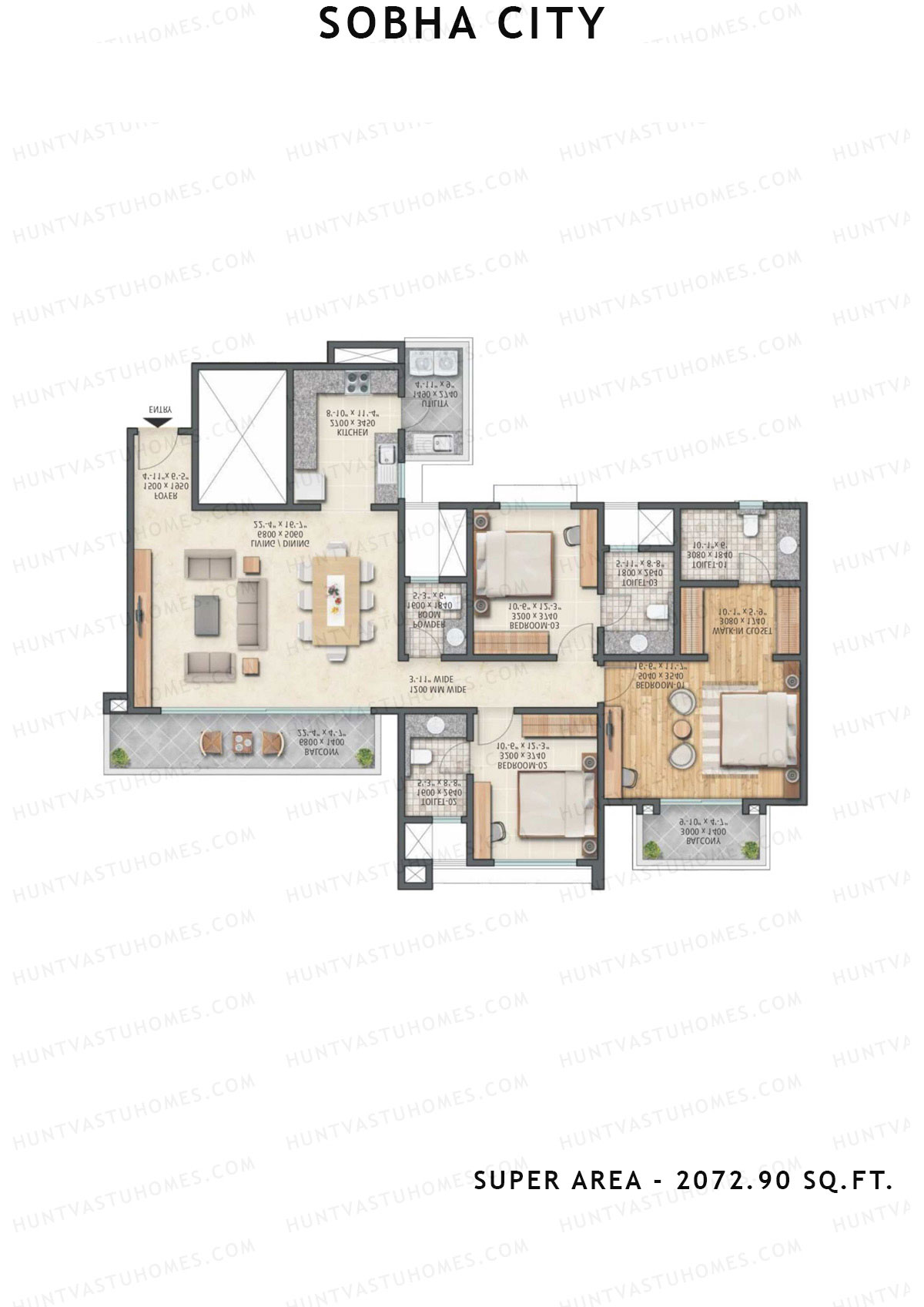 Sobha City Tower C3 Unit 1 (Type D) Floor Plan