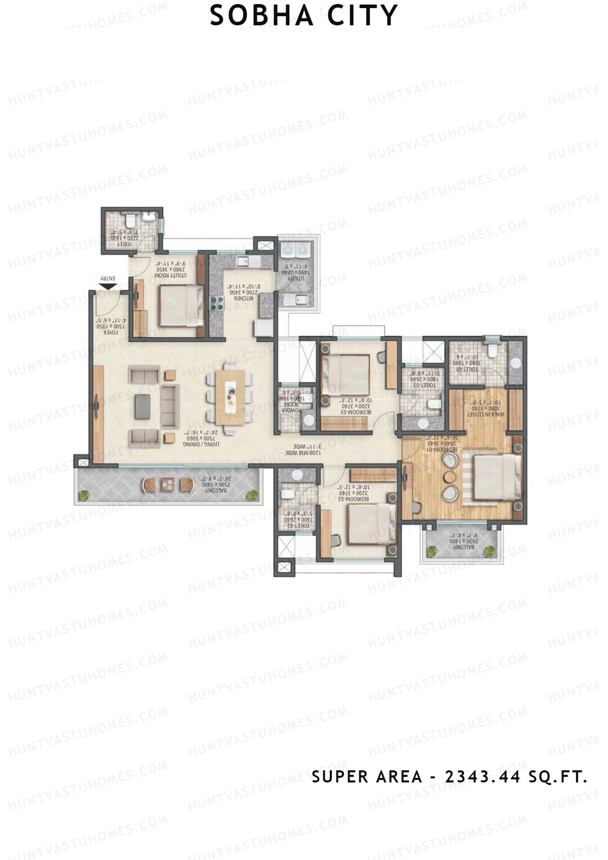 Sobha City Tower C4 Unit 1 (Type E) Floor Plan