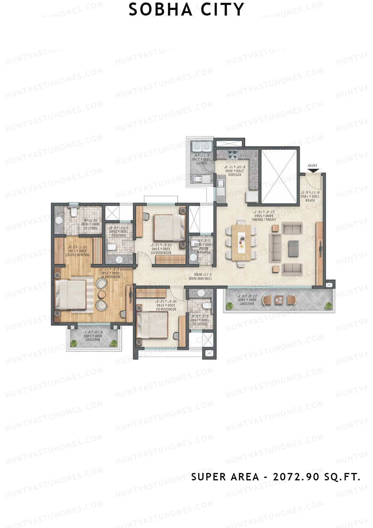 Sobha City Tower C4 Unit 2 (Type D) Floor Plan
