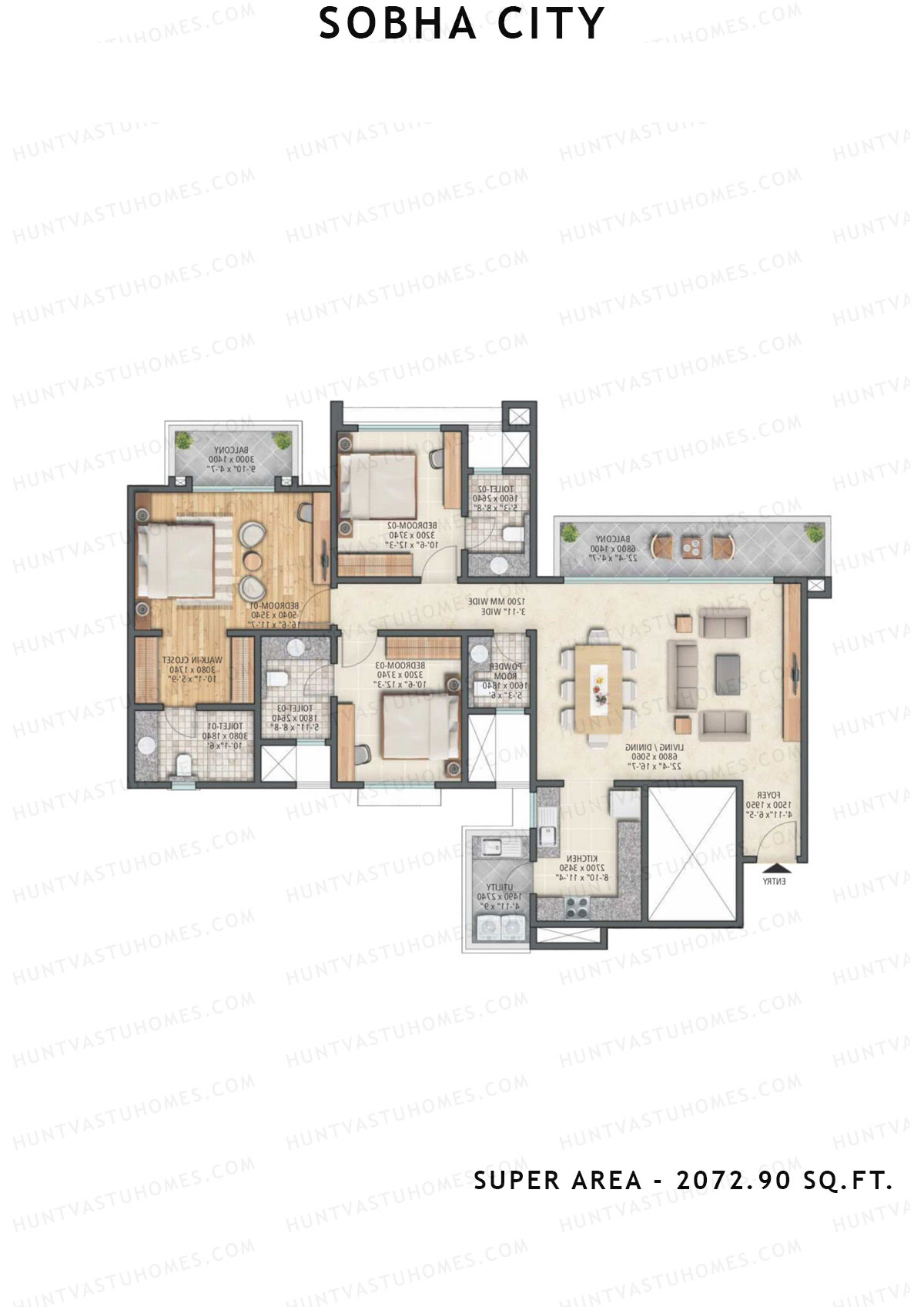 Sobha City Tower C5 Unit 1 (Type D) Floor Plan
