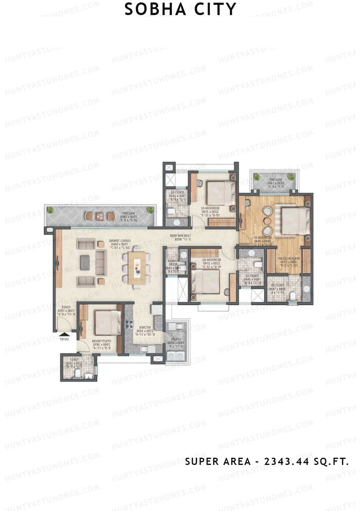 Sobha City Tower C5 Unit 2 (Type E) Floor Plan