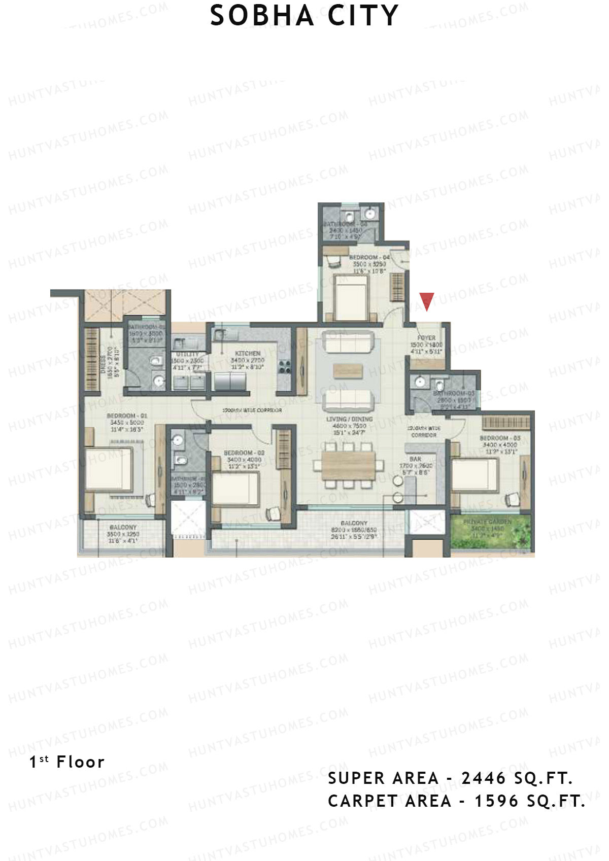 Sobha City Tower D1 Unit 2 (Type F13) Floor Plan
