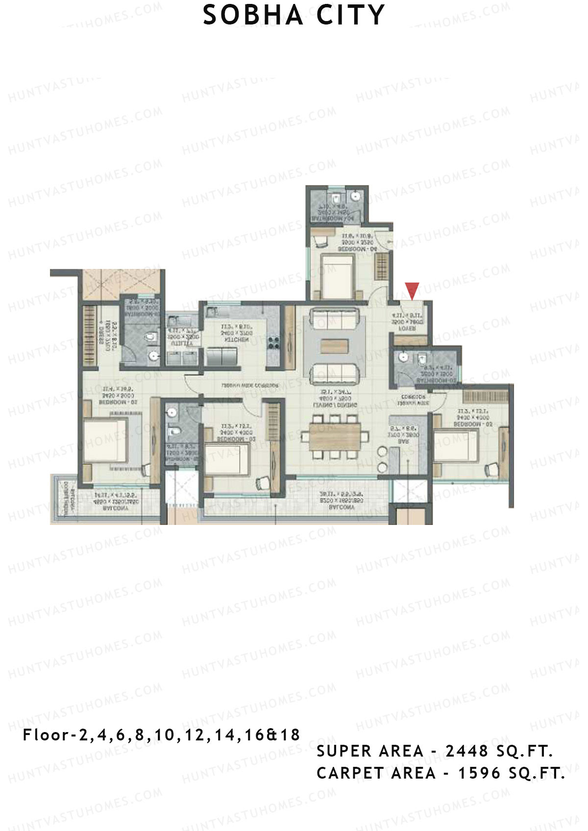 Sobha City Tower D1 Unit 2 (Type F6) Floor Plan