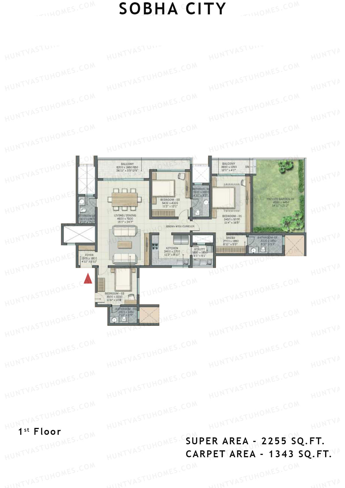 Sobha City Tower D1 Unit 4 (Type F10) Floor Plan