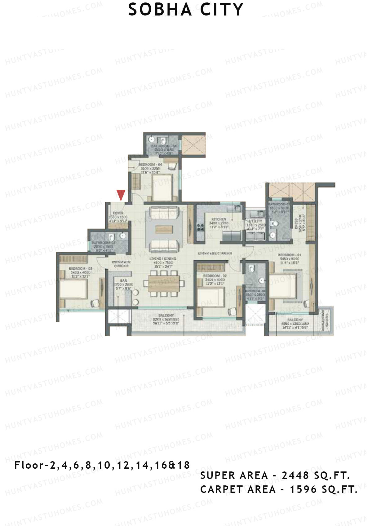 Sobha City Tower D2 Unit 1 (Type F2) Floor Plan