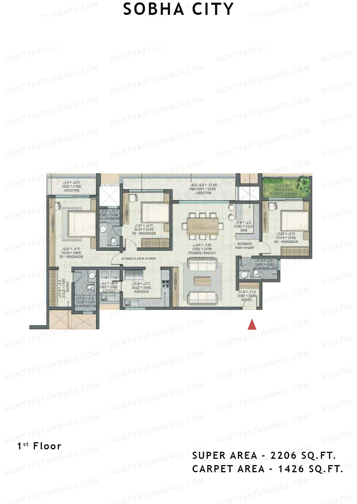 Sobha City Tower D3 Unit 1 (Type F14) Floor Plan