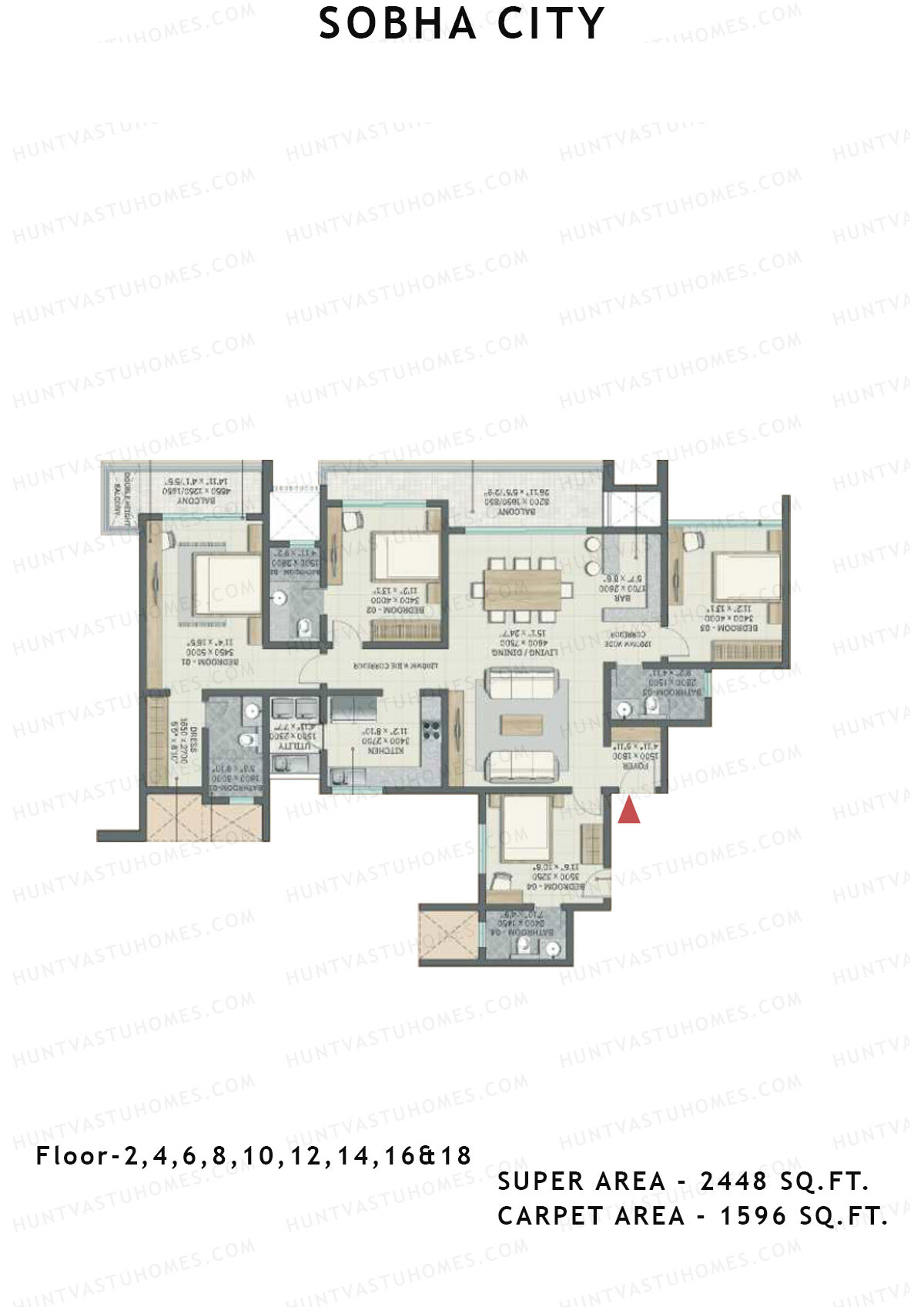 Sobha City Tower D3 Unit 1 (Type F2) Floor Plan