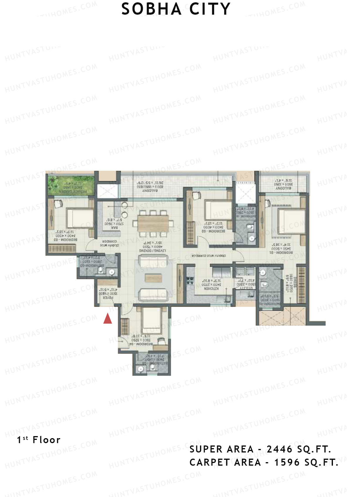 Sobha City Tower D3 Unit 2 (Type F13) Floor Plan